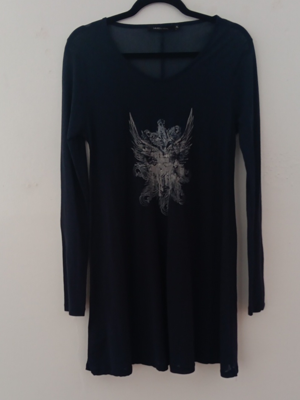 Lauren Vidal Navy Blue Mesh Tunic Top #3920